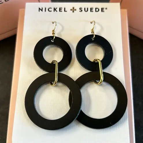 Nickel & Suede Women’s Black Sloane Circle Dangle Leather Earrings New in Box