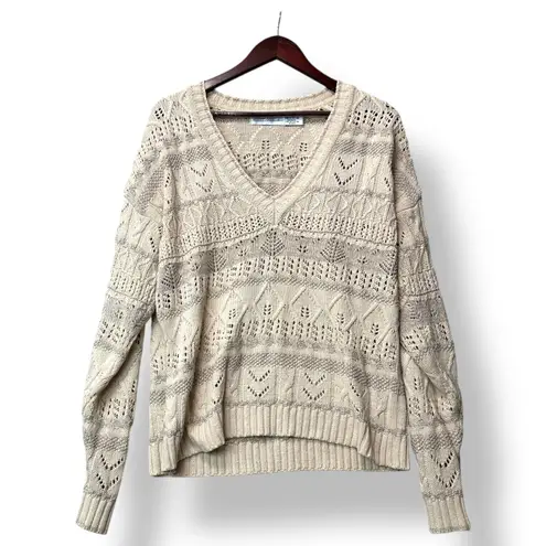 Vtg Robert Scott Ltd Women Linen Cotton Open Knit Sweater M Relaxed Slouchy Boho Tan Size M