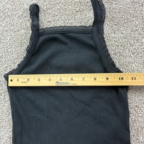 American Eagle Black Ribbed Lace Trim Cropped Tank Top Womens XS Cami Casual