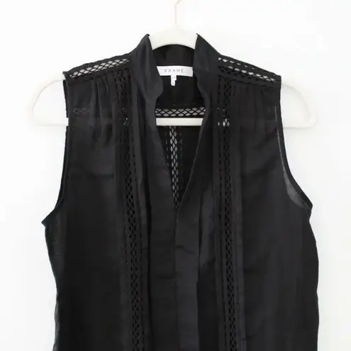 Frame Cali Ramie Lace Inset Tank Blouse in Noir