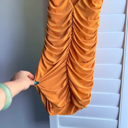 Lux LA Ruched Mini Party Dress with Plunging Back in Yellow size S/M by