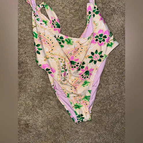 Aerie  Real Good Paisley Scoop Neck Cheeky Swimsuit Size Medium