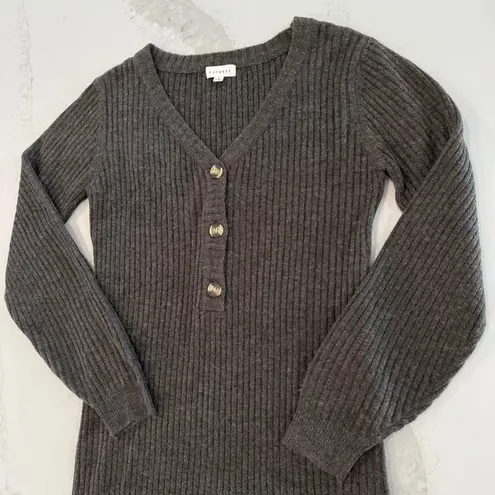 Prómesa Promesa Ribbed VNeck Henley PuffSleeve Sweater Bodycon Dress Womens Small Brown