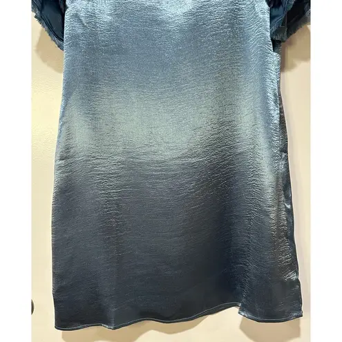 S'EDGE Easton Dress Metallic Blue Sateen Size Small NWT Tiered Short Sleeves