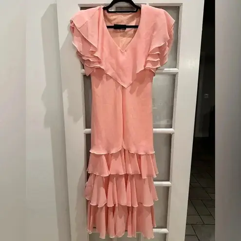 Vintage Justin David New York Romantic Whimsical Ruffle Gown Dress Size 10 Med Pink