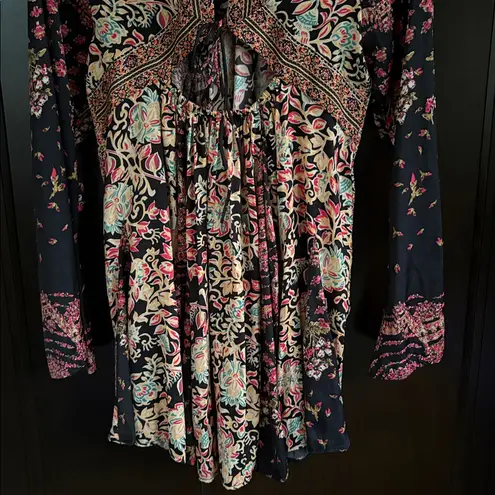 Free People Like New  Stevie Tunic Top / Minidress Black Combo Pattern Small $128
