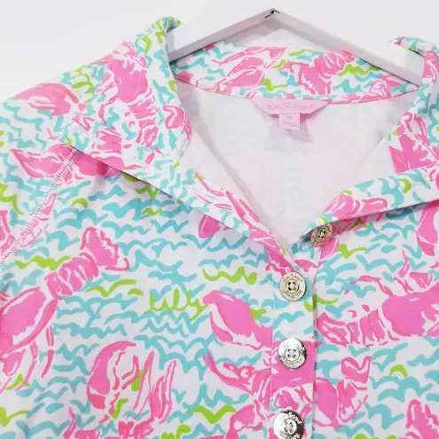 Lilly Pulitzer  Lobster Print Bright Long Sleeve Blouse Mock Neck