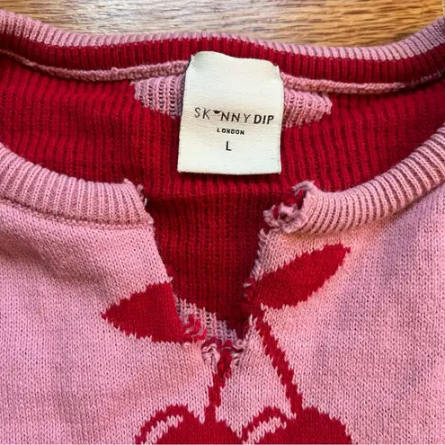 Skinny Dip cherry print cutoff sleeveless sweater size large Pink