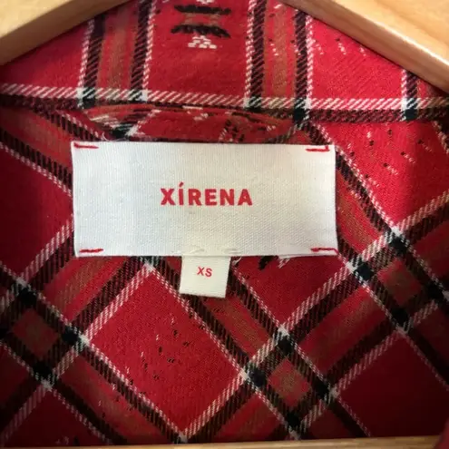 Xirena Women's Sierra Red Stone Plaid Flannel Sz XS Casual Snap Button Preppy