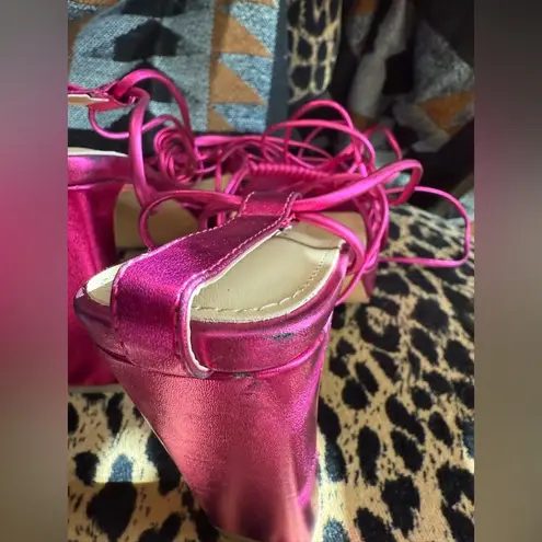 Reitoye Hot Pink High Heeled Sandals with Platform Sole and Strappy Design Size 10