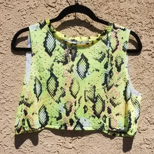 ASOS NWOT  Neon Green Lemon Lime Snake Print Back Slit Crop Top Boxy Fit Size 6 M