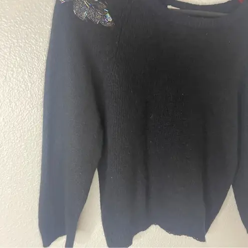 Vintage SML Sport Silk Angora Sweater Size Large Embellished Beaded 80s Black