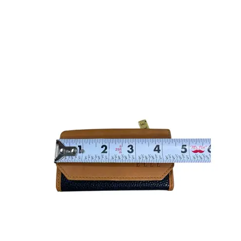 Elle VTG Genuine Leather Key Holder Wallet Case Tan Navy Blue Beige Bifold Snap