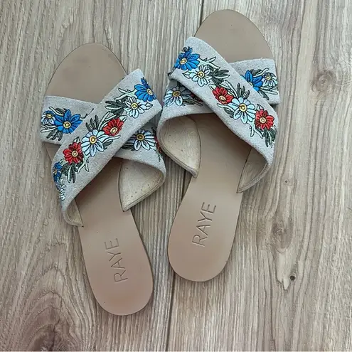 Raye Beige & Colorful Embroidered Floral Slide Sandals