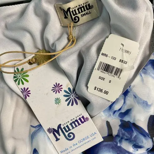 Show me your Mumu sz S Spaghetti strap tent flare floral dress NWT Blue