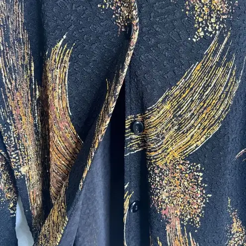 A Touch of Class Vintage Artsy Button Front Long Sleeve Blouse Size LG Black