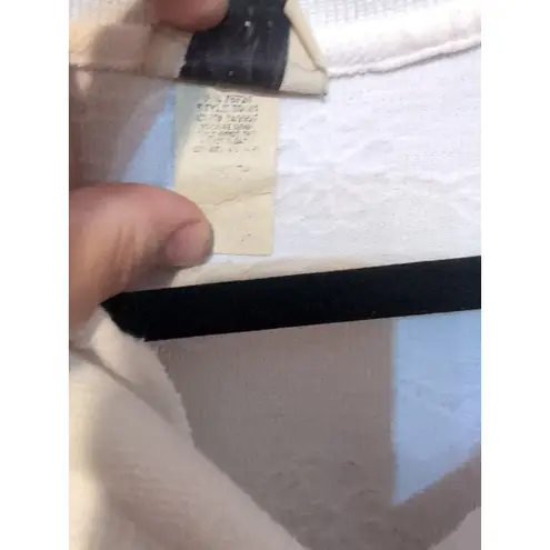 Teddi White Textured Polo Shirt, Women's Large Embroidered Tropical Island Scene