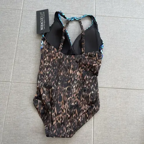 MiracleSuit Wrapsody One Piece Swimsuit Size 10 Brown Multi NEW Tummy Control