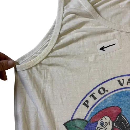 Womens Puerto Vallarta Tank Top Sleeveless Parrot Graphic Beige Sun Dress VTG Tan Size L