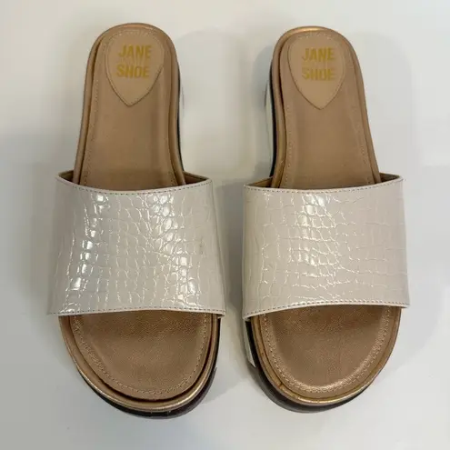 Jane And The Shoe Hannah Platforms Sandal Slip Ons Slippers Ivory Size 10 White