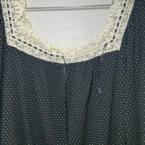 Tart Black White Polka Dot Square Neck Lace Trim Bell Sleeve Top L classic girly Size L