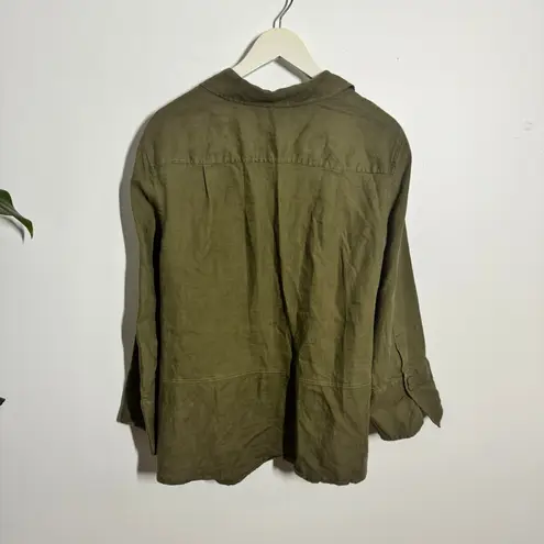 Kate Hill Top Women 16W Olive Green 100% Linen Lagenlook Minimal Modest Coastal