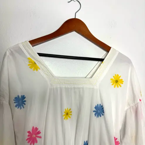 Something Navy Rainbow Multi Flower Embroidered Tiered Long Sleeve Maxi Dres