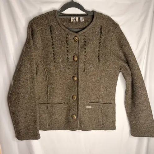Solo 100% Wool Trachten Jacket Blazer Austrian Folk Loden Horn Buttons Size 10 Brown