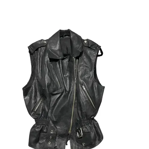 None Women's Vest Full Zip Belted Leather Black Size M Vintage Grunge Moto