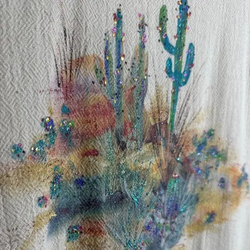 Allie Womens Small Artsy Gauzy Maxi Dress Desert Cactus Art to Wear Painting