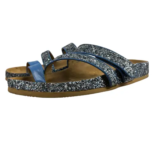 Joan Boyce Glitter Sandals Toe Loop Thong Slides Sparkle Blue 9.5M Size 9.5