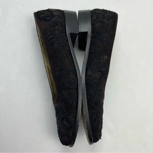 YSL Yves Saint Laurent Vintage Black Brown Velvet Embroidered Shoes Womens 8M *FLAW