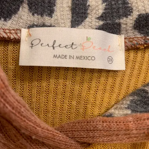 Perfect Peach Ribbed Pullover Brown Cheetah 2X Hoodie. 2629 Size XXL