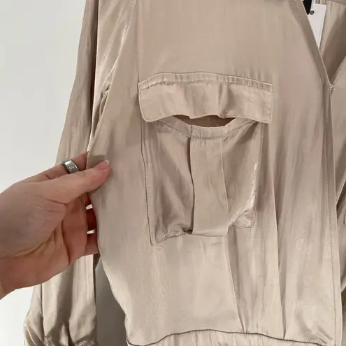 Adelyn Rae XS Kiara Long Sleeve Satin Jumpsuit Champagne Tan Beige New With Tags