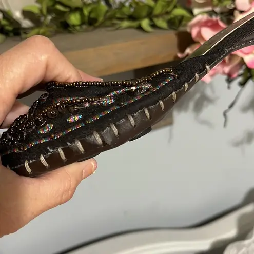 Qupid  Pointed Toe Beaded Slip On Brown Shoes Kitten Heel Aztec Western Womens 7