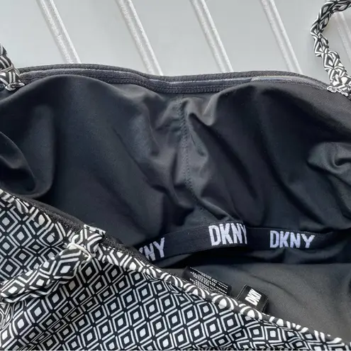 DKNY  Swimsuit One Piece Black White Geo Small Bandeau UPF SPF Stretch Straps