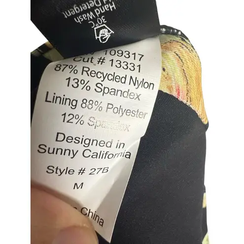 Sunsets Escape Retro Retreat Black Tropical Floral Print Foldover Bikini Bottoms Size M