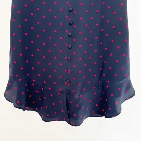 Intermix 100% Silk V-Neck Polka Dot Flutter Trim Mini Slip Dress Satin Small