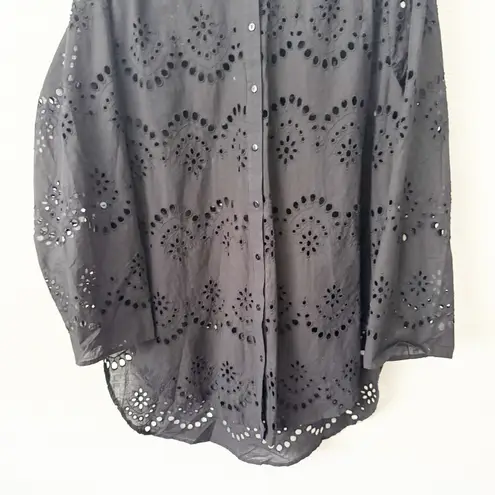 ADIVA | Black Lace Eyelet Shirt Tunic Collar Coverup Plus | Size 1X
