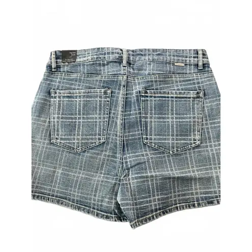 Tractr High Rise Plaid Denim Shorts 4/27 Blue