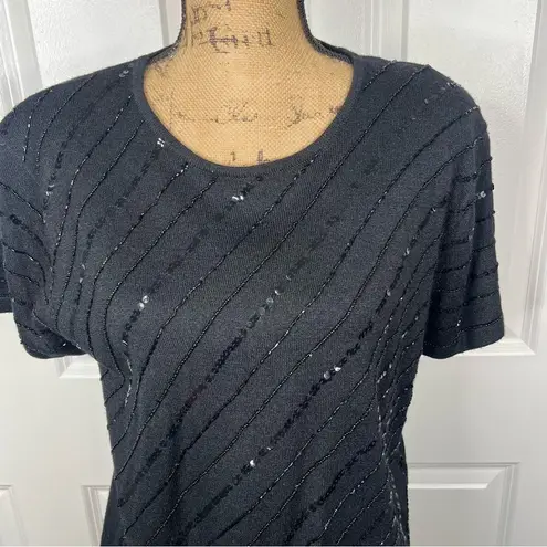 Kathy Ireland Sz L Silk Wool Blend Sequin Knit Short Sleeve Top