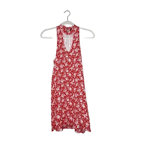 Lulu's Lean Close Floral Print Swing Dress Size XS Red Ivory White High Neck
