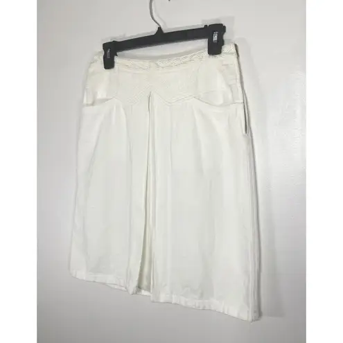 Dries Van Noten White Cotton‑Linen Pleated A‑Line Skirt Elegant Summer Sz 36 (S)