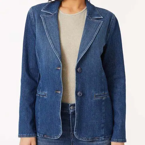LEVEL 99 Coco Denim Stretch Blazer Jean Jacket Size Small Blue