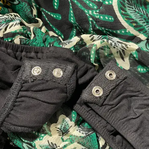 Band Of The Free New Floral Flare Long Sleeve Bodysuit Black Emerald Size Medium