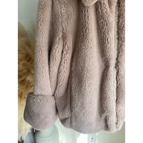 Forever 21 F21 Plush Faux Fur Shearling Jacket Mauve Pink Lux Collared Teddy Coat Small