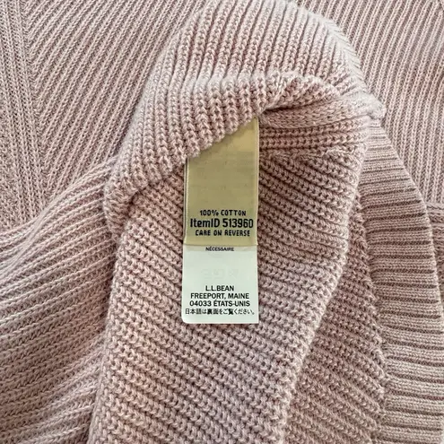LL Bean Pink V Neck Shaker Stitch Pullover Cotton Sweater size MEDIUM