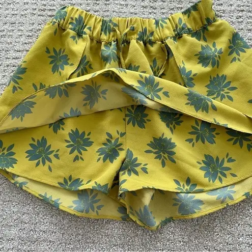 ZARA  Ruffle Skort XS / 24 MUSTARD YELLOW BLUE FLORAL PALM