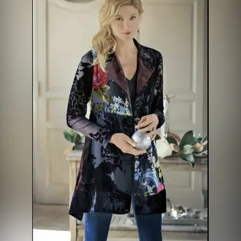 Soft Surroundings Lisette Floral Velvet Burnout Chiffon Tunic Length Jacket M - Image 2