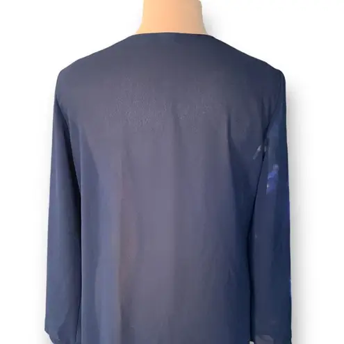 Delaru Boutique Swim Coverup Sheer Navy Longline Duster Cardigan Sequins Detail Blue Size undefined